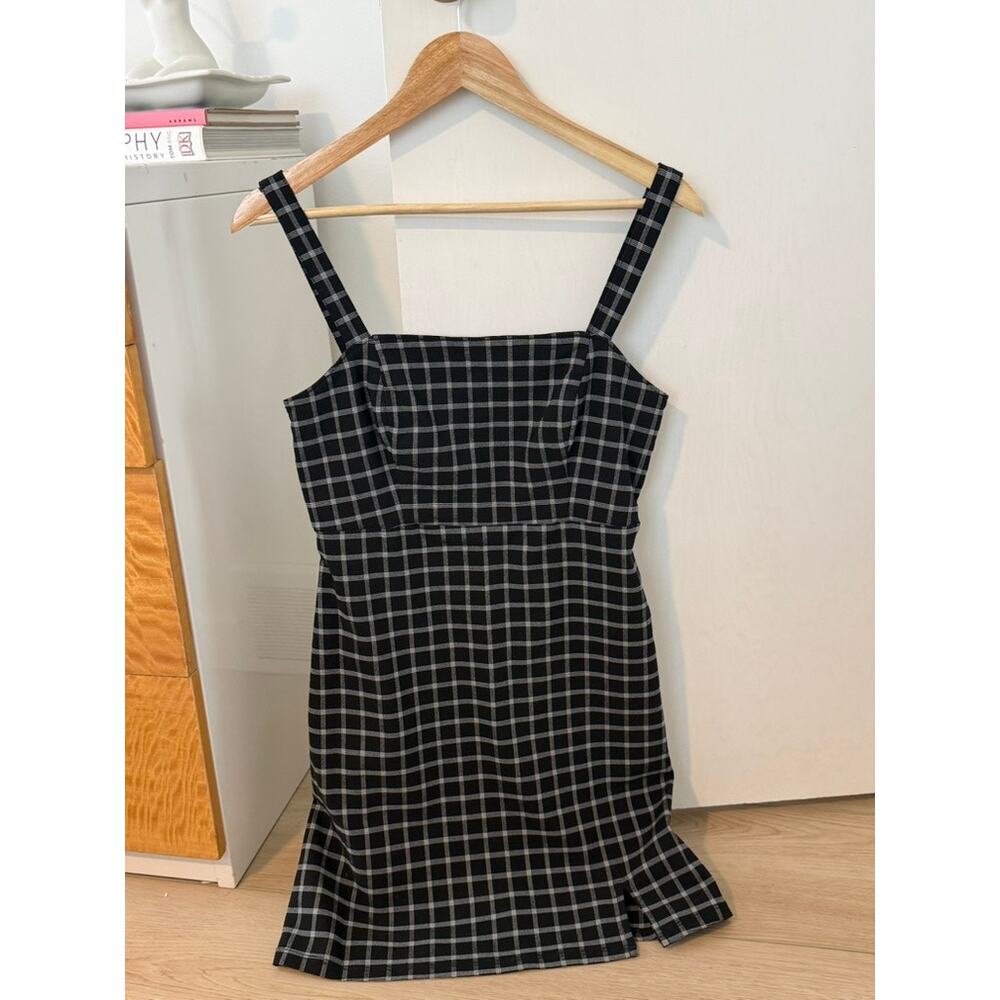 Y2K Hollister Plaid Mini Dress Black Check Slip Square Neck Size M ✨